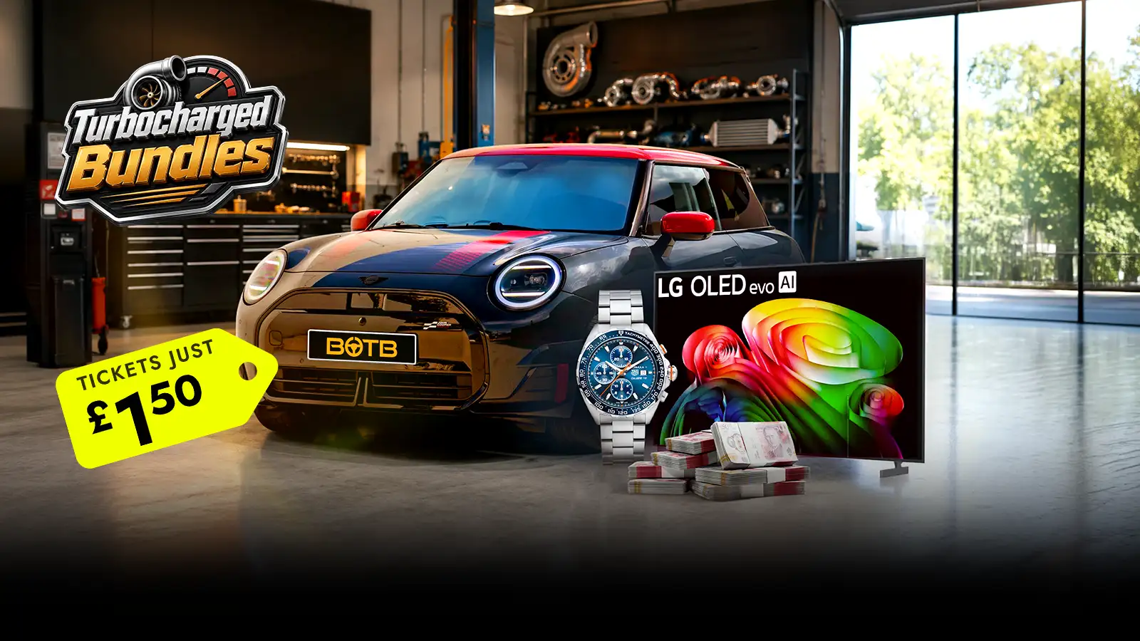   The £1.50 Bundle: Mini John Cooper Works Electric + LG 4k TV + Tag Heuer Watch + £10k Cash
