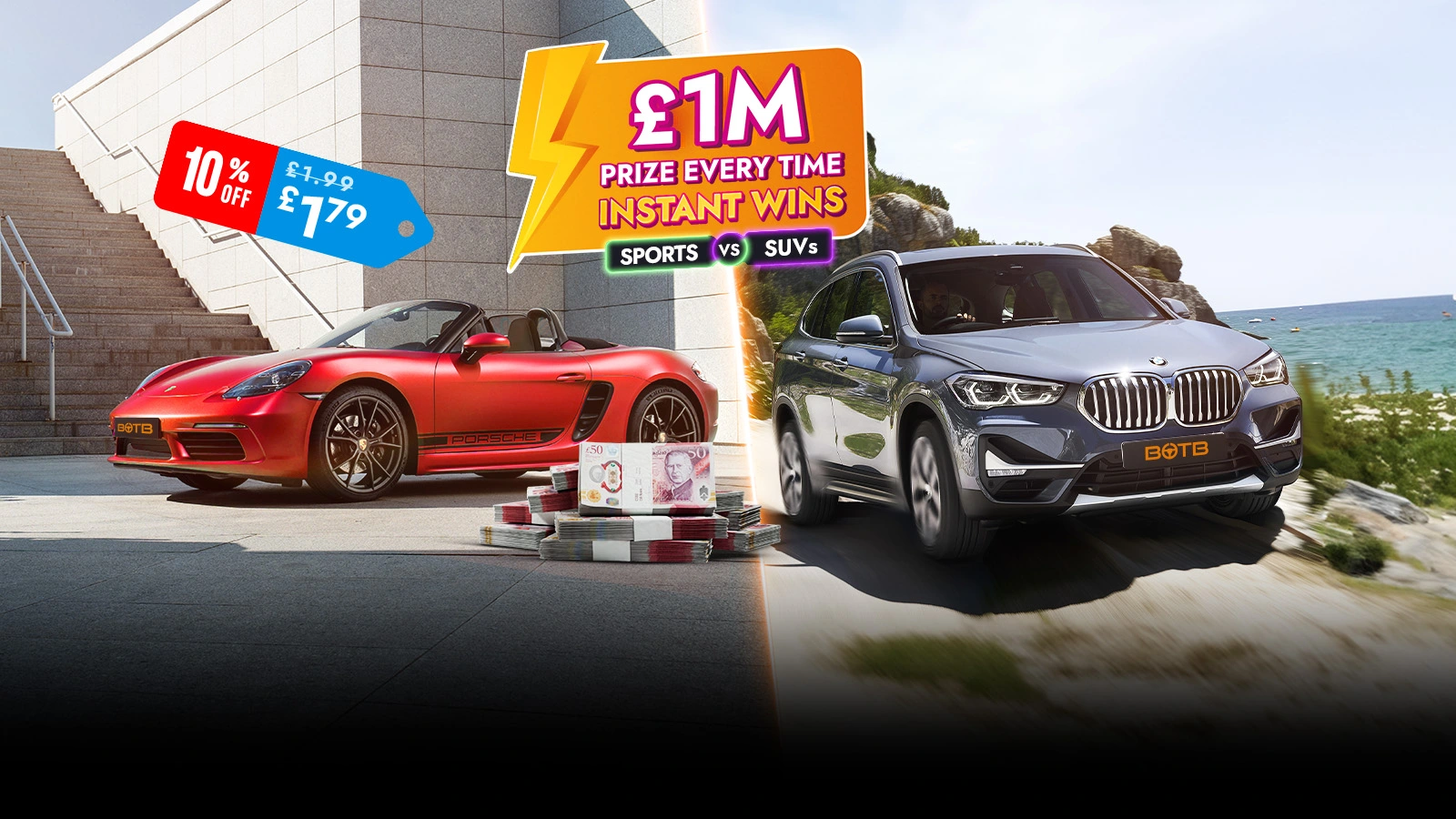   £1M Instant Wins – SUVs vs Sport Cars – Prize Every Time!