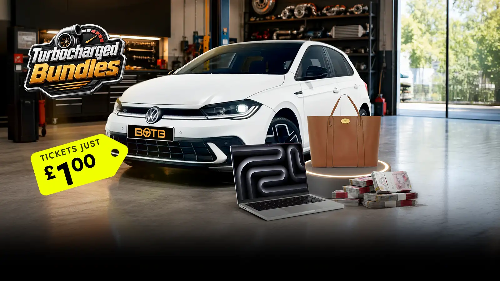   The £1 Bundle: Volkswagen Polo Black Edition + MacBook Pro + Mulberry Tote + £5k Cash