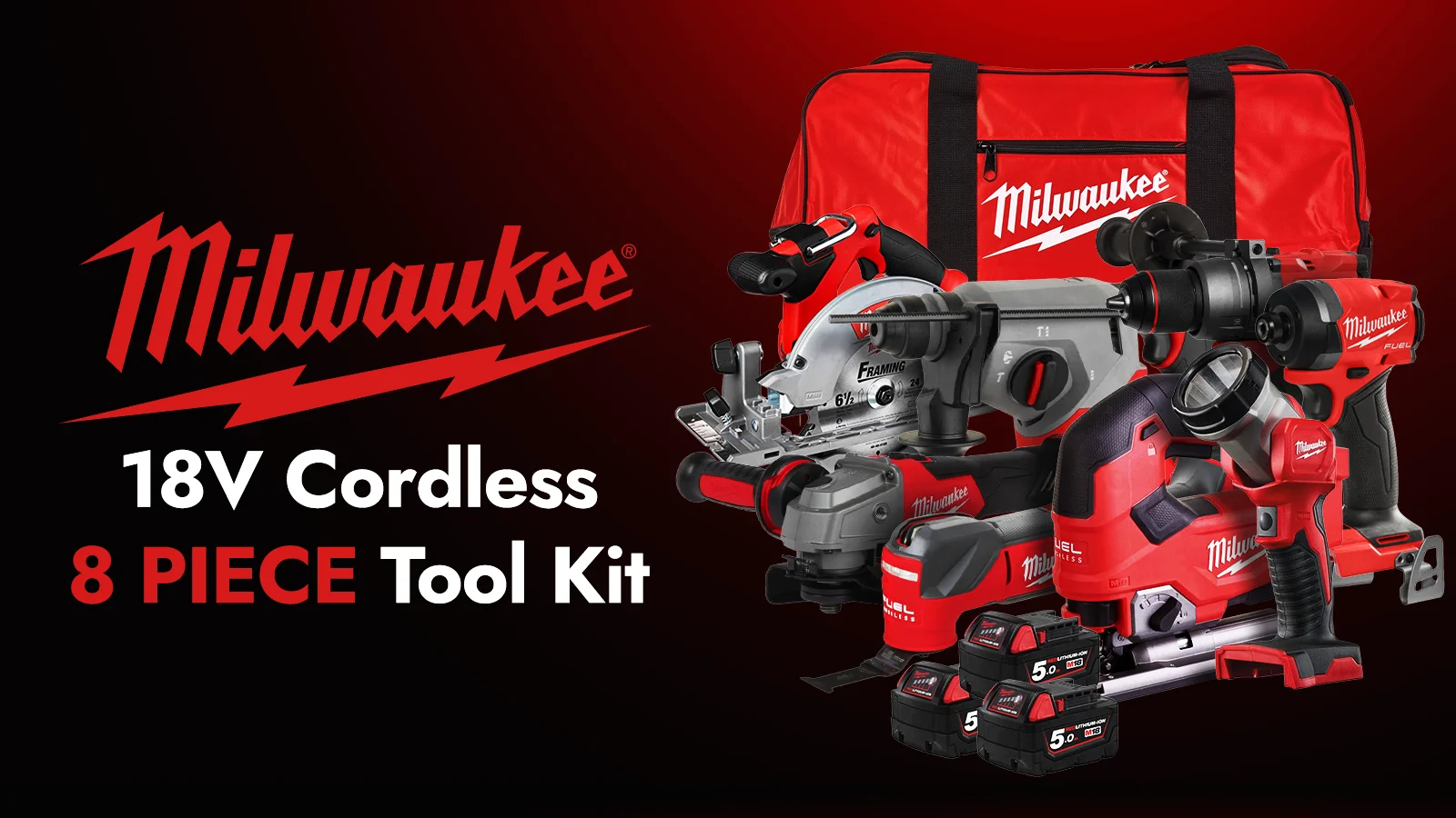   Win a Milwaukee 18V Cordless 8 Piece Tool Kit