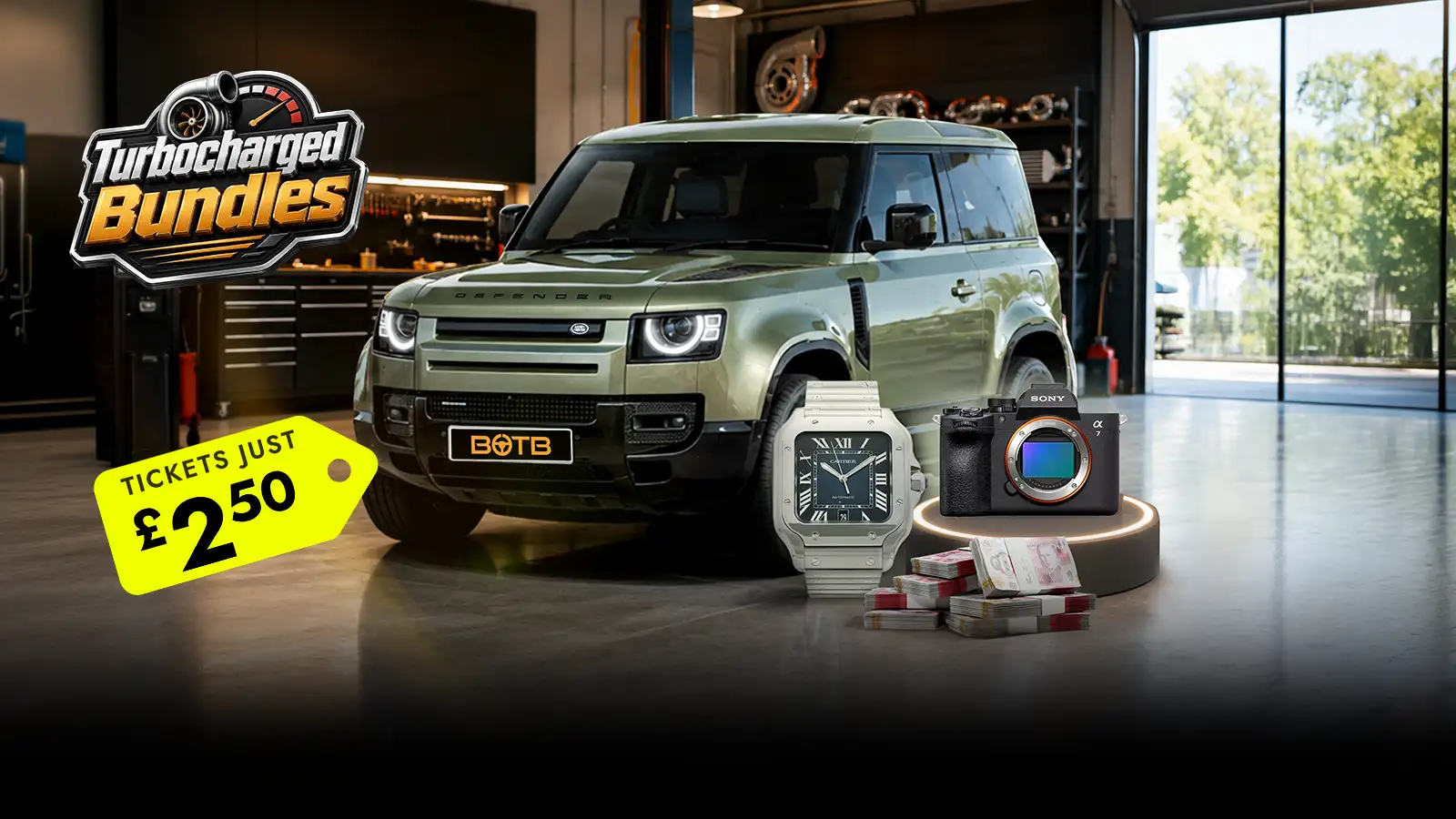   The £2.50 Bundle: Land Rover Defender 90 + Sony Camera Kit + Cartier Watch + 17.5k Cash