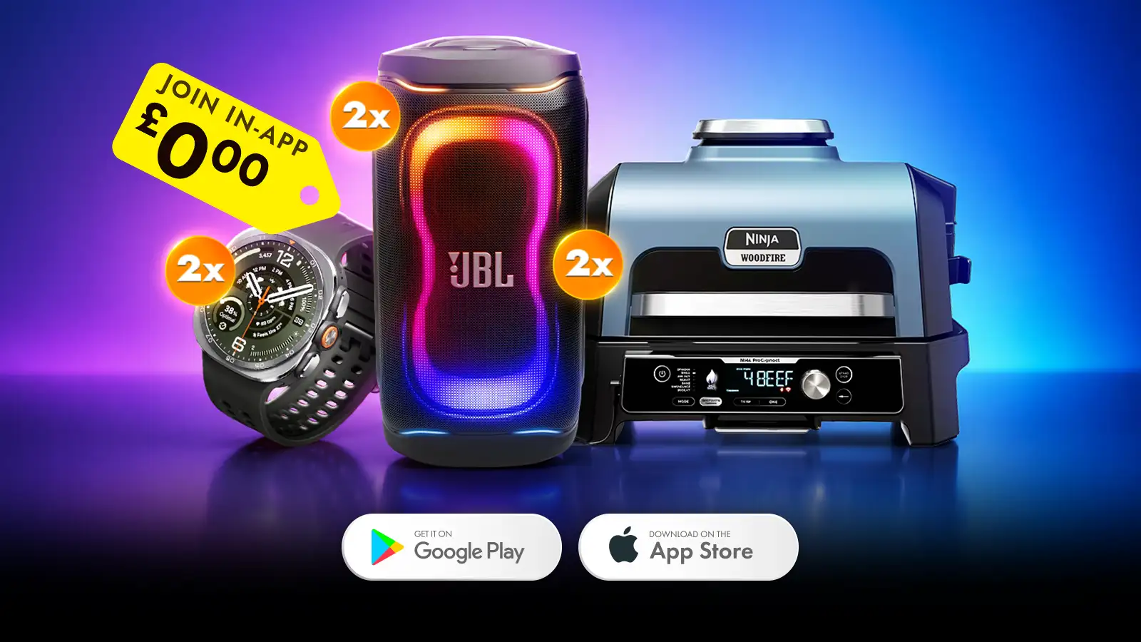   Win Free 2x Samsung Galaxy Watch Ultra2, 2x JBL PartyBox 330 Speaker, 2x Ninja Woodfire Pro Electric BBQ Grill & Smoker