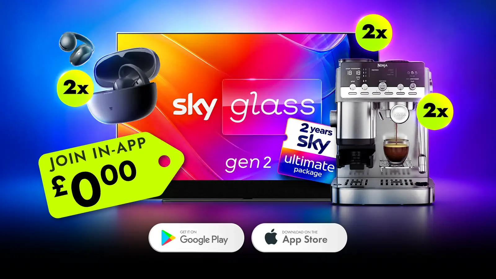   Win Free 2x Ninja Coffee Machines, 2x Sky Glass TVs, 2x Shokz Earbuds