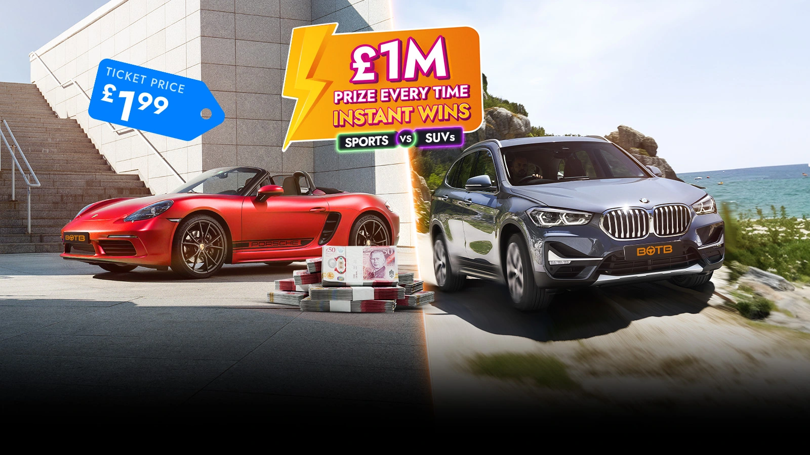   £1M Instant Wins – SUVs vs Sport Cars – Prize Every Time!