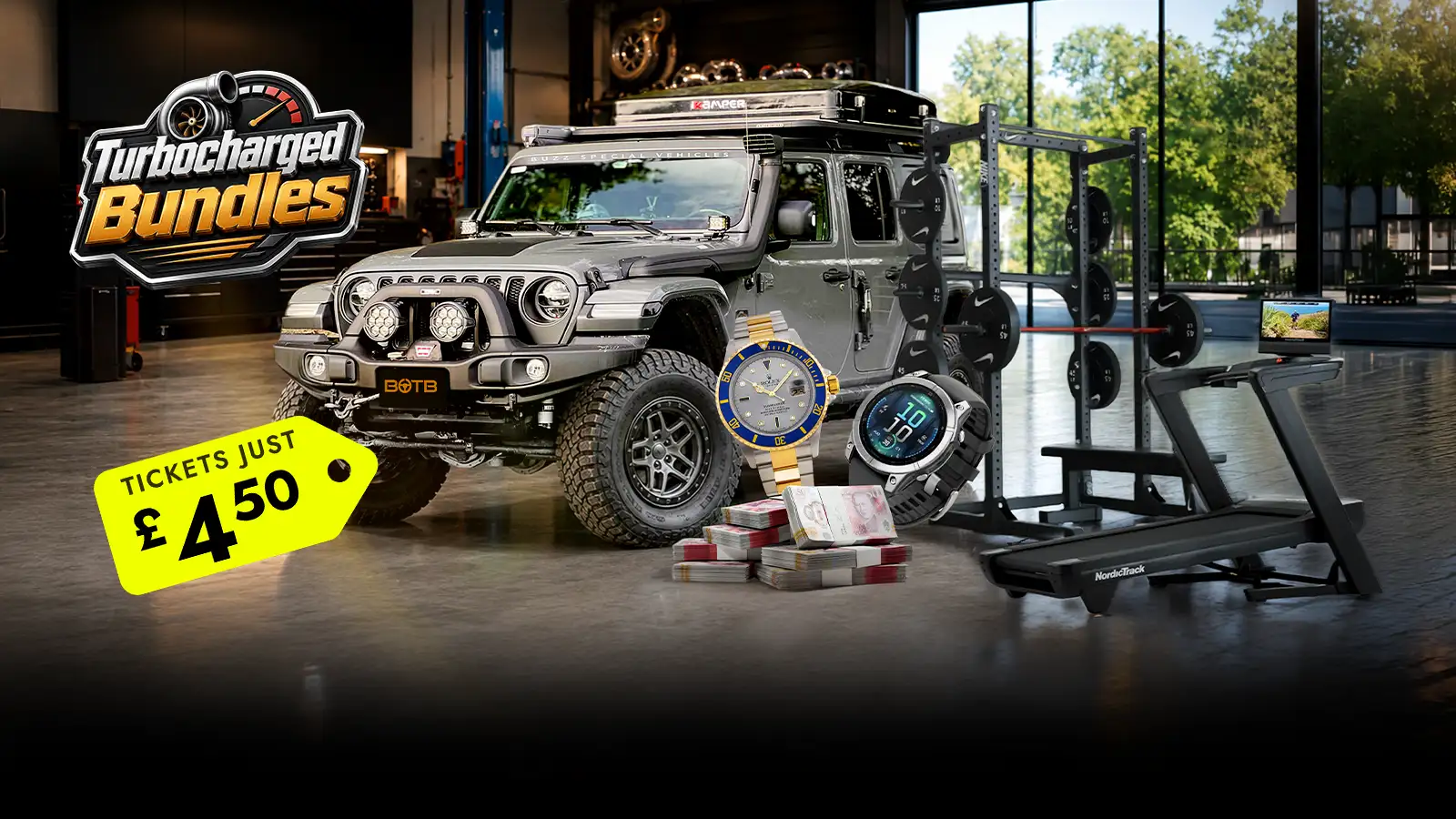   The £4.50 Bundle: Jeep Buzz SV Wrangler Edition + Home Gym Bundle + Rolex Submariner + £26k Cash